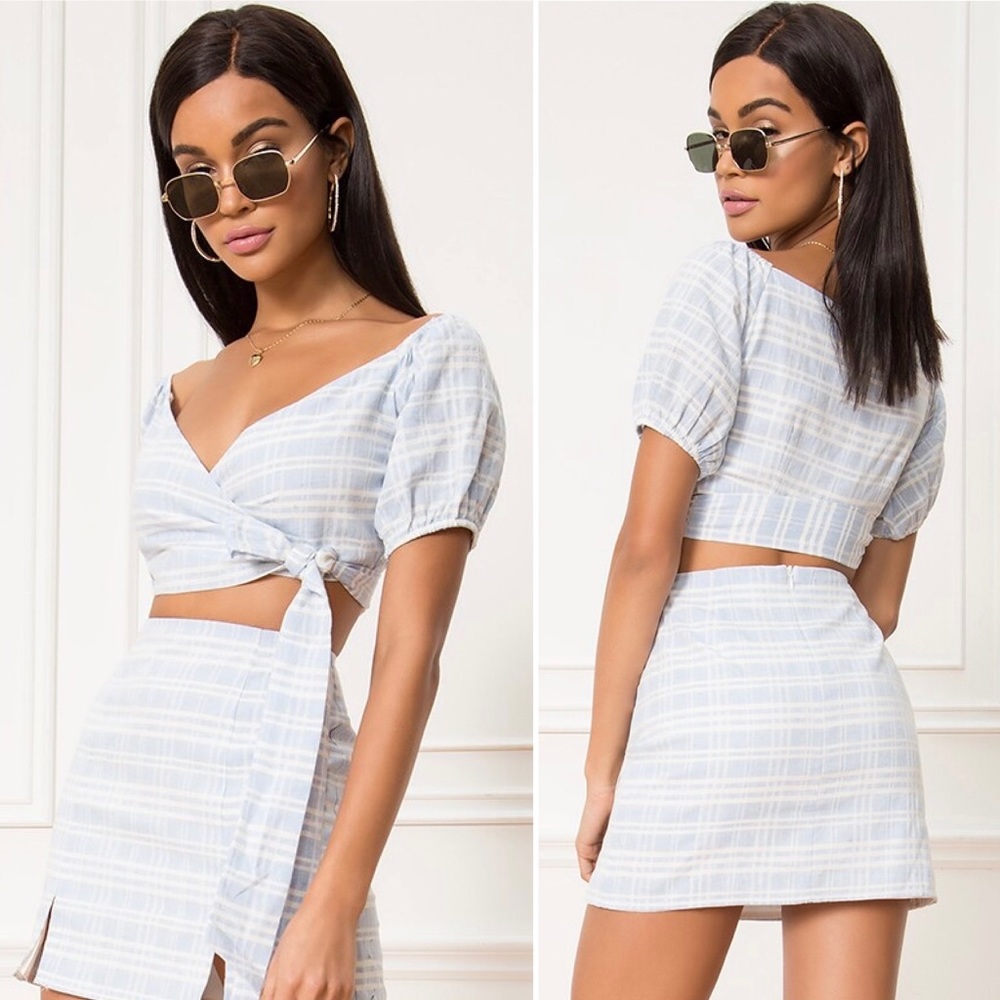 Superdown Lila Blue Plaid Tie Top